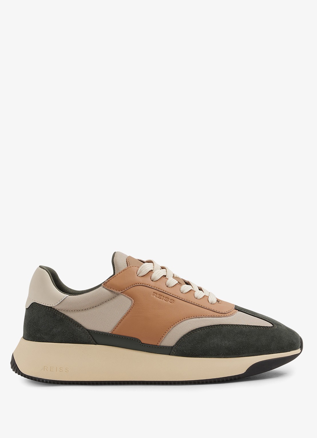 Reiss Emmett sneaker van mesh met suède en leren details - voorkant 3 bronsgroen