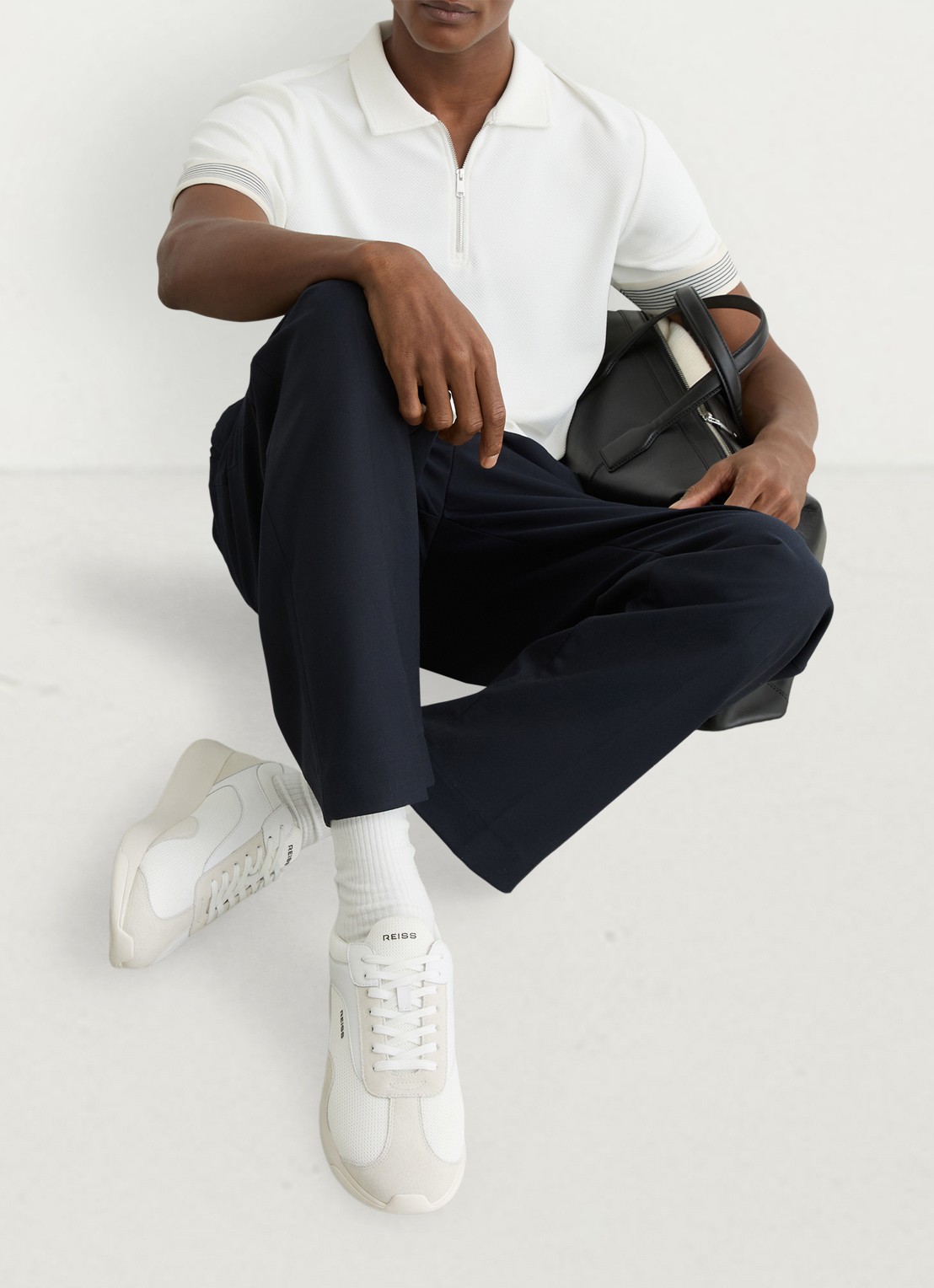 Reiss Emmett V2 sneaker met details van suède  - voorkant 2 wit