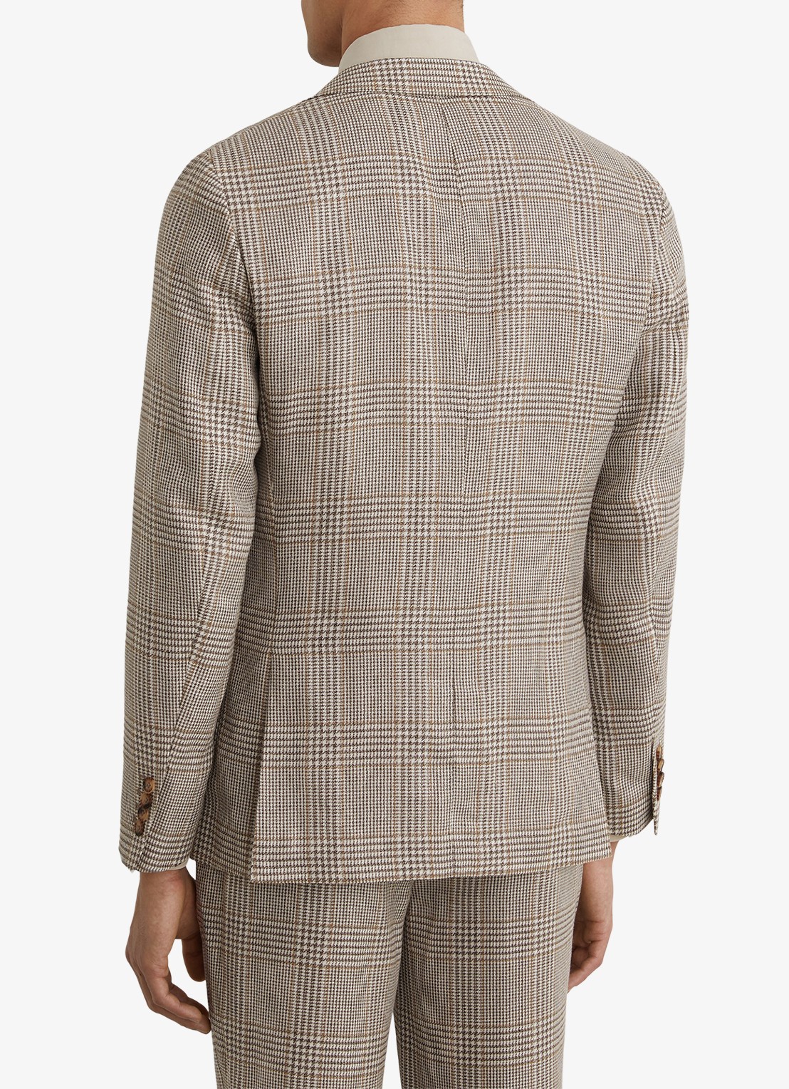 Reiss Epsom regular fit colbert in linnenblend met ruitdessin - achterkant bruin
