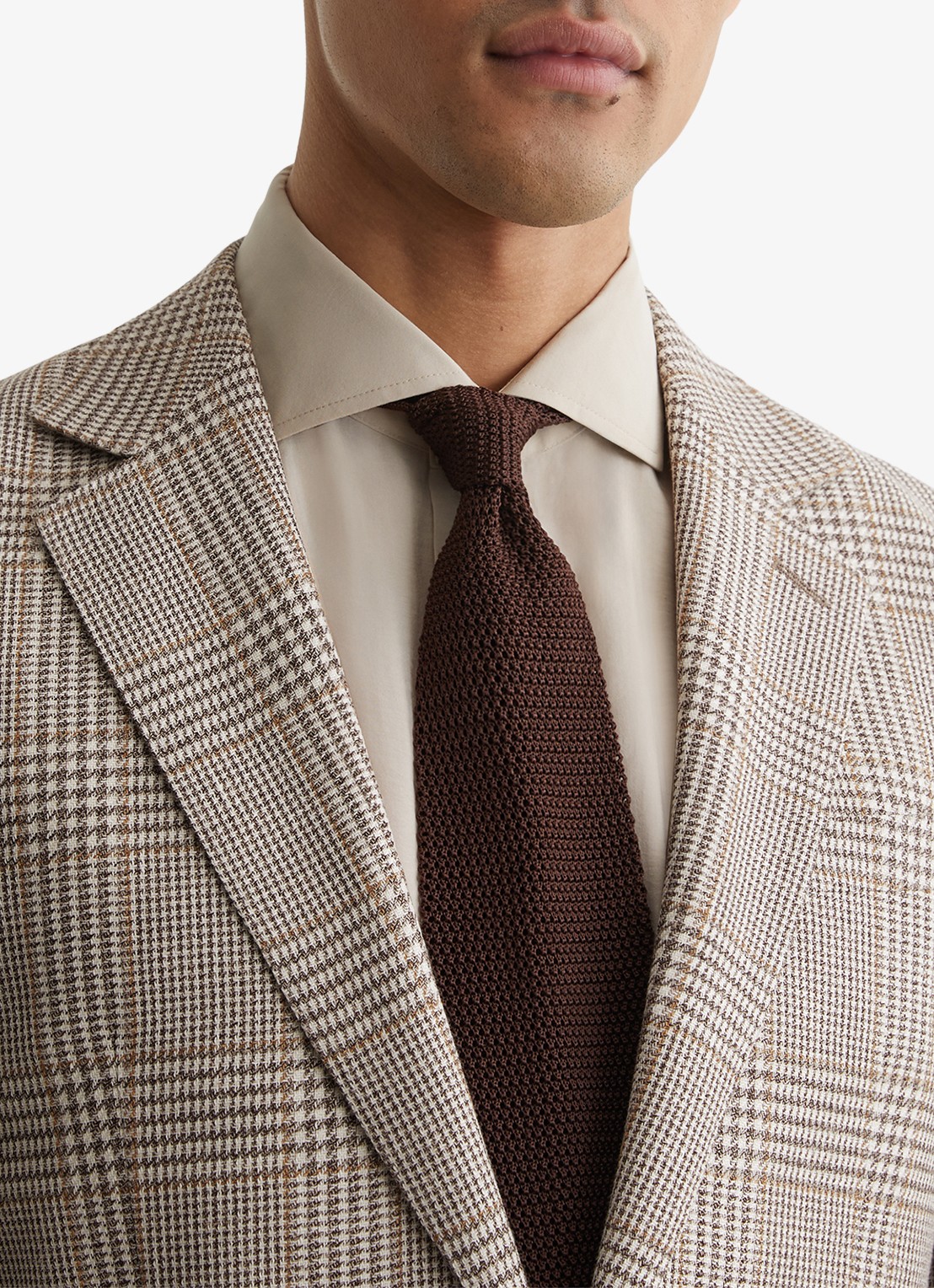 Reiss Epsom regular fit colbert in linnenblend met ruitdessin - detail 5 bruin
