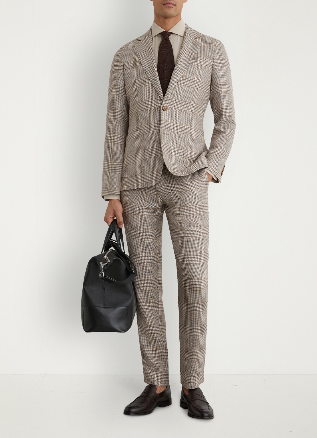 Reiss Epsom regular fit colbert in linnenblend met ruitdessin - voorkant 3 bruin