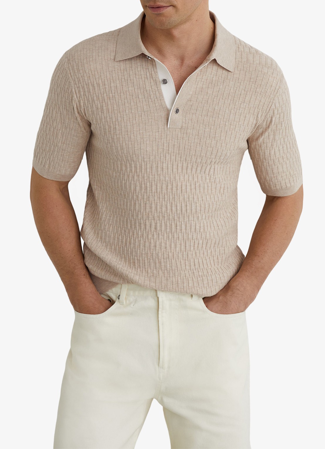 Reiss Era polo met structuur - detail bruin