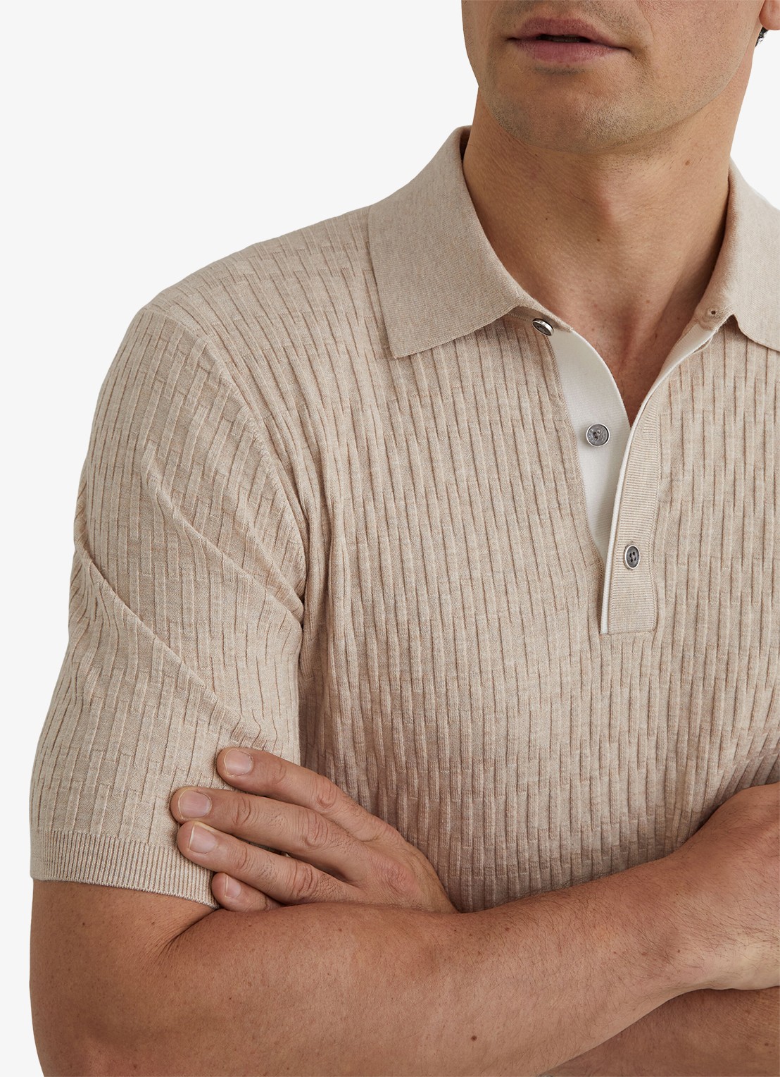 Reiss Era polo met structuur - detail 2 bruin