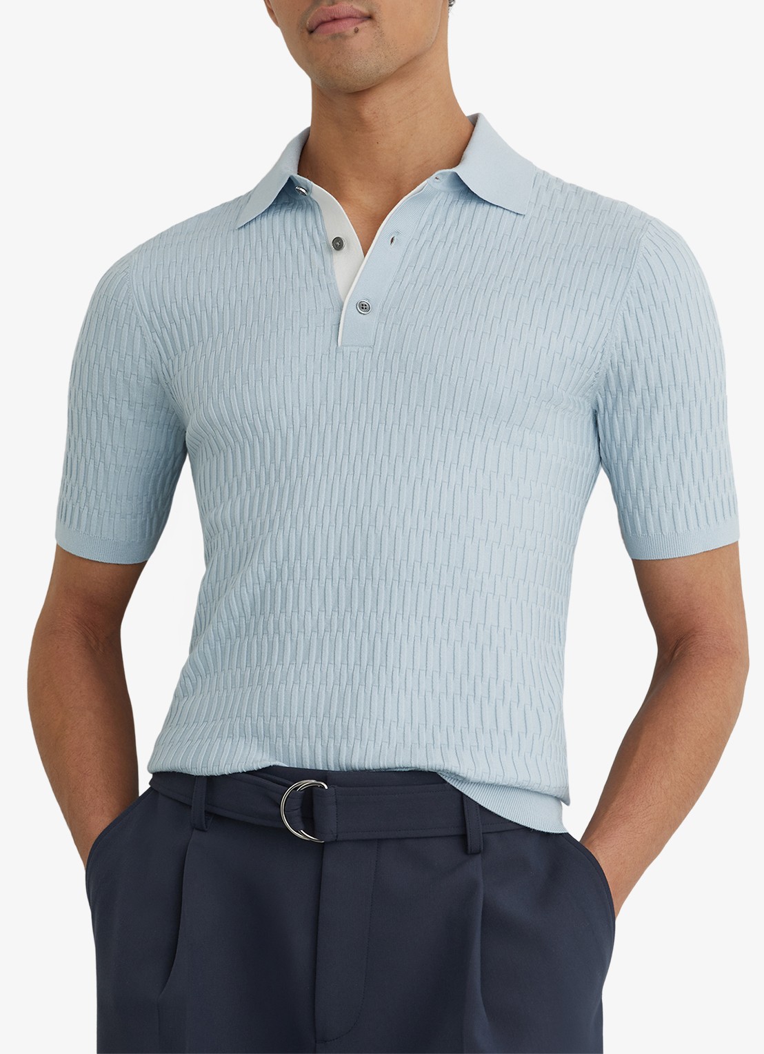 Reiss Era polo met structuur - detail lichtblauw