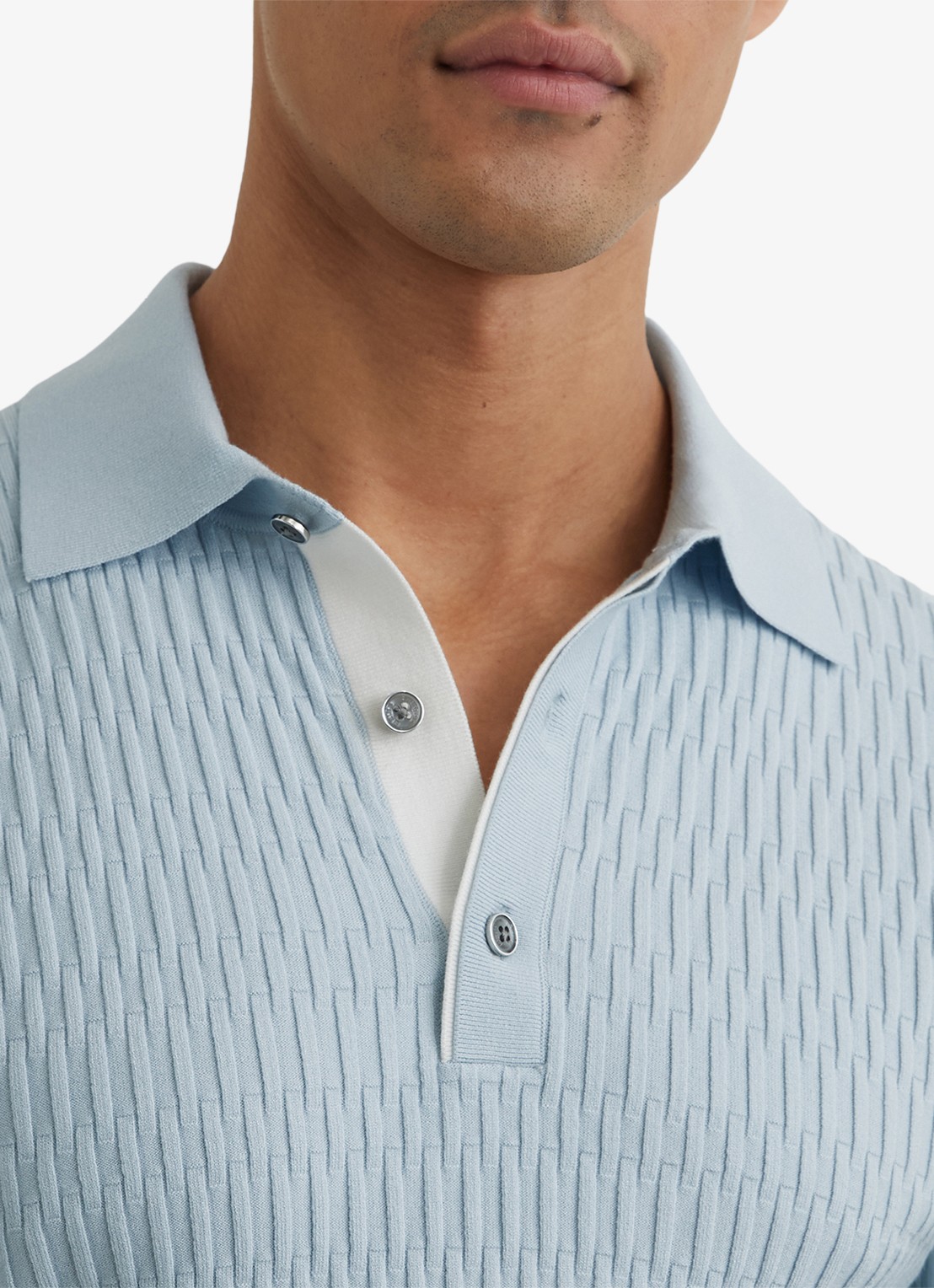 Reiss Era polo met structuur - detail 2 lichtblauw