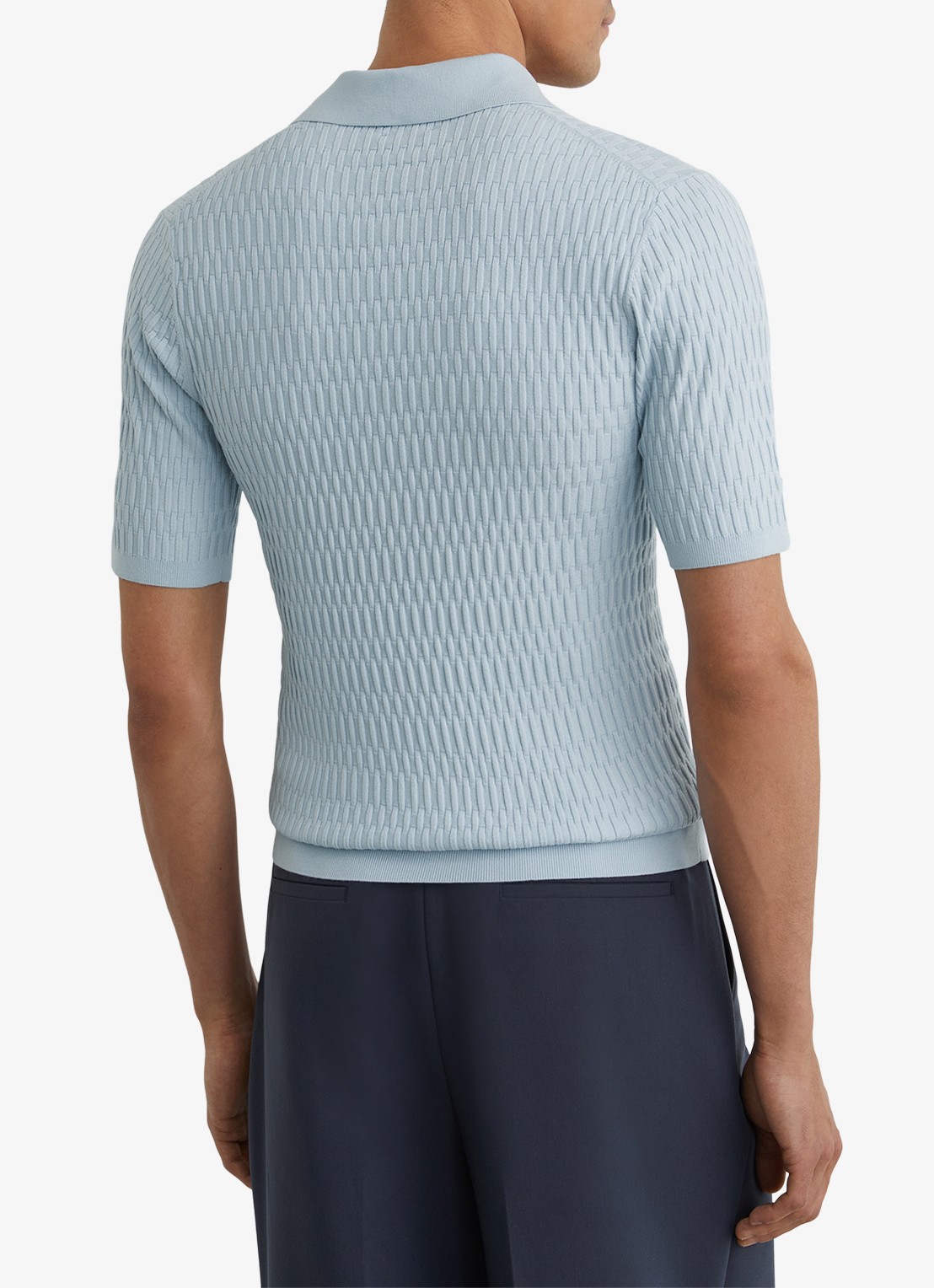 Reiss Era polo met structuur - detail 3 lichtblauw