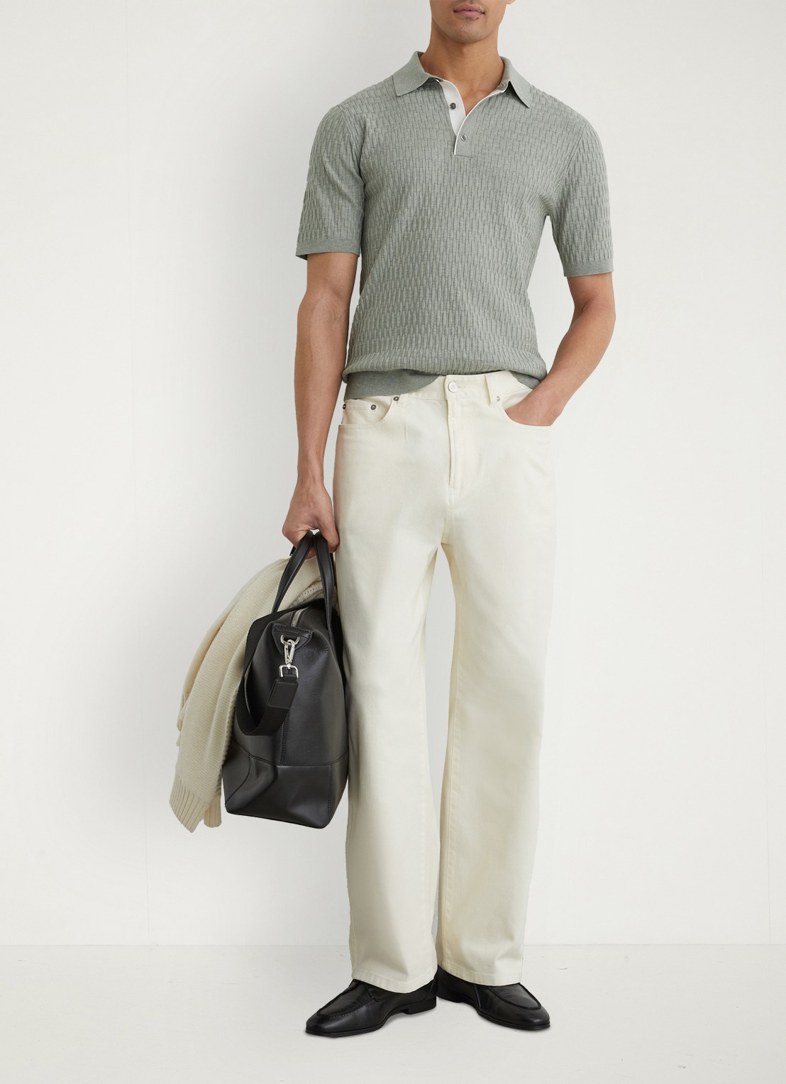 Reiss Era polo met structuur - voorkant 3 grijs
