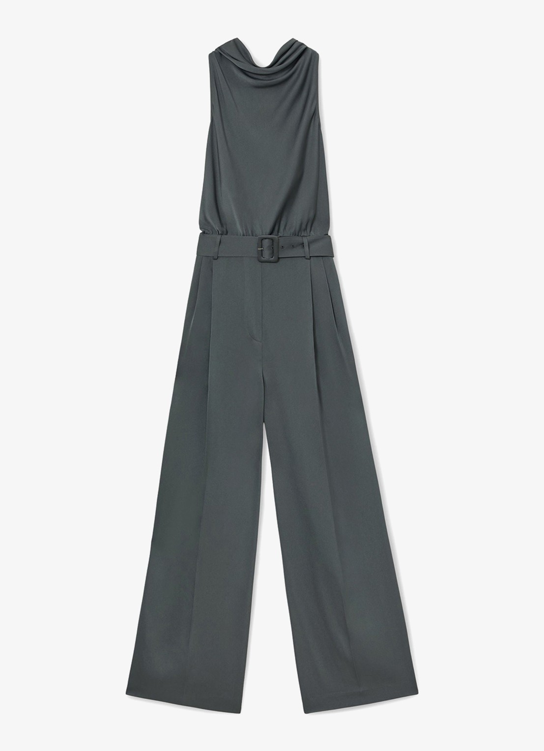 Reiss Erica wide fit jumpsuit van satijn - voorkant 2 donkergrijs