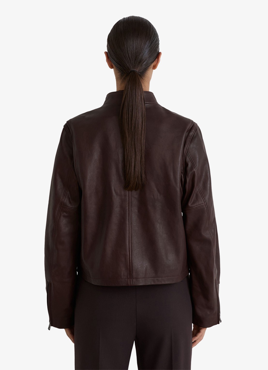 Reiss Erin bikerjack van leer - achterkant bordeauxrood
