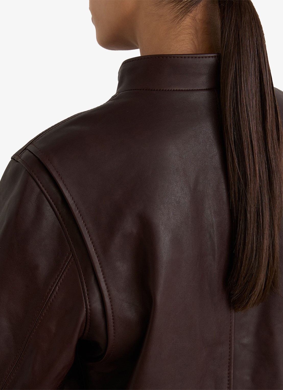 Reiss Erin bikerjack van leer - detail 5 bordeauxrood