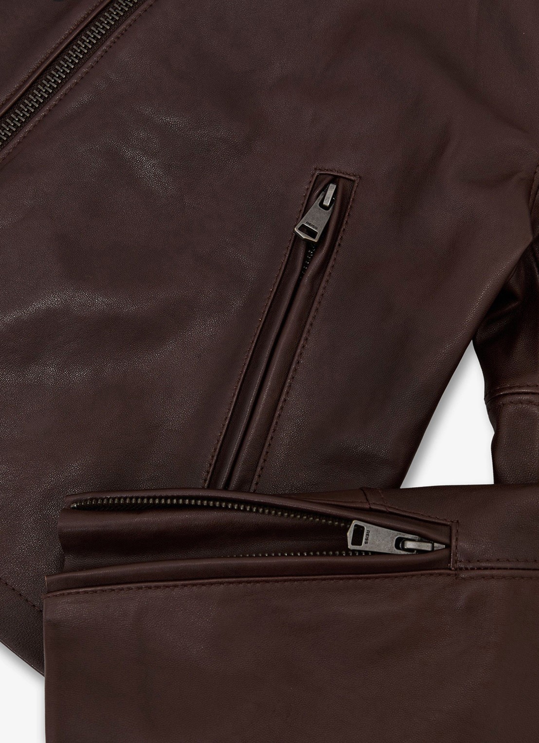 Reiss Erin bikerjack van leer - detail 7 bordeauxrood