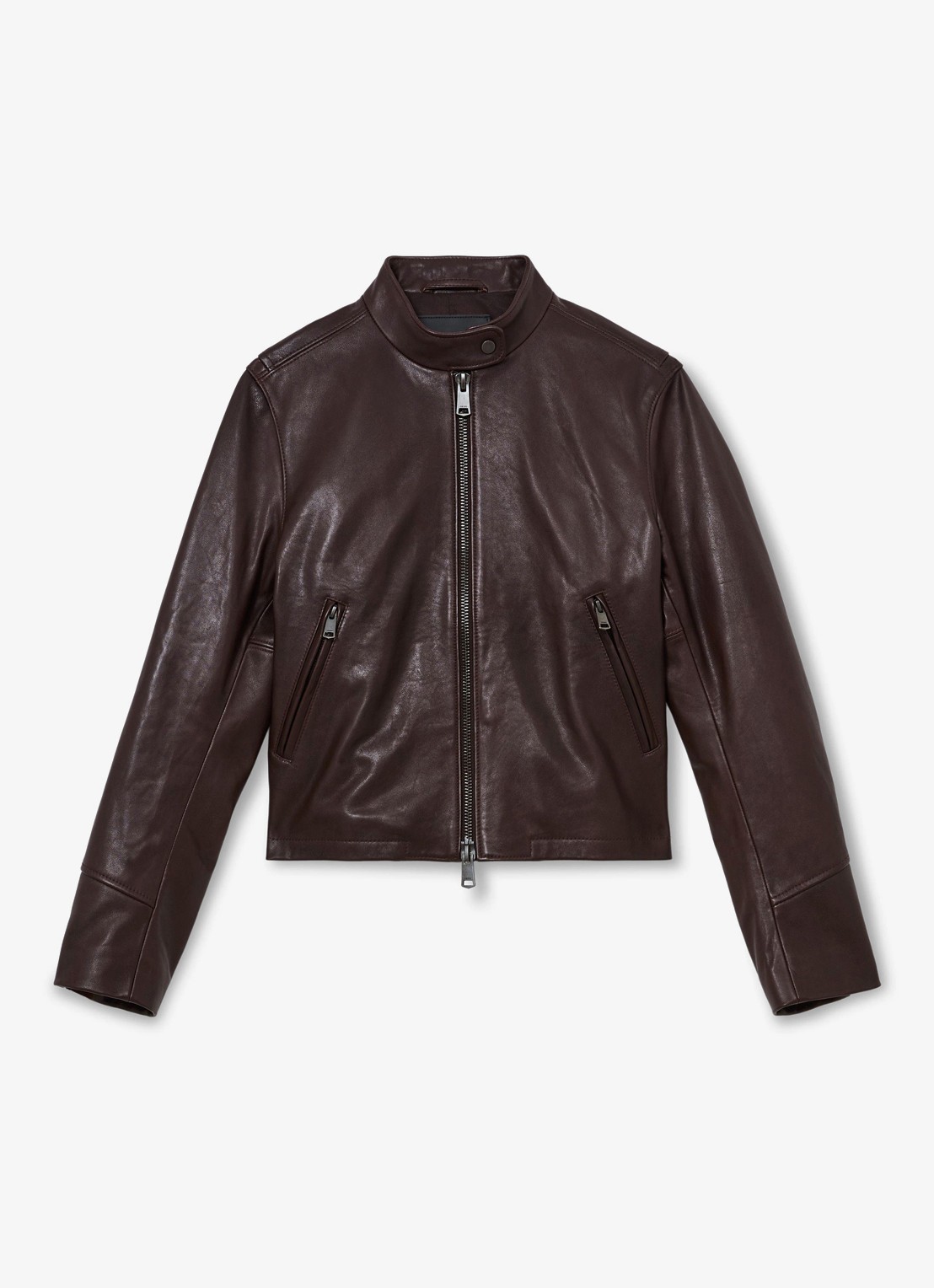 Reiss Erin bikerjack van leer - voorkant 2 bordeauxrood