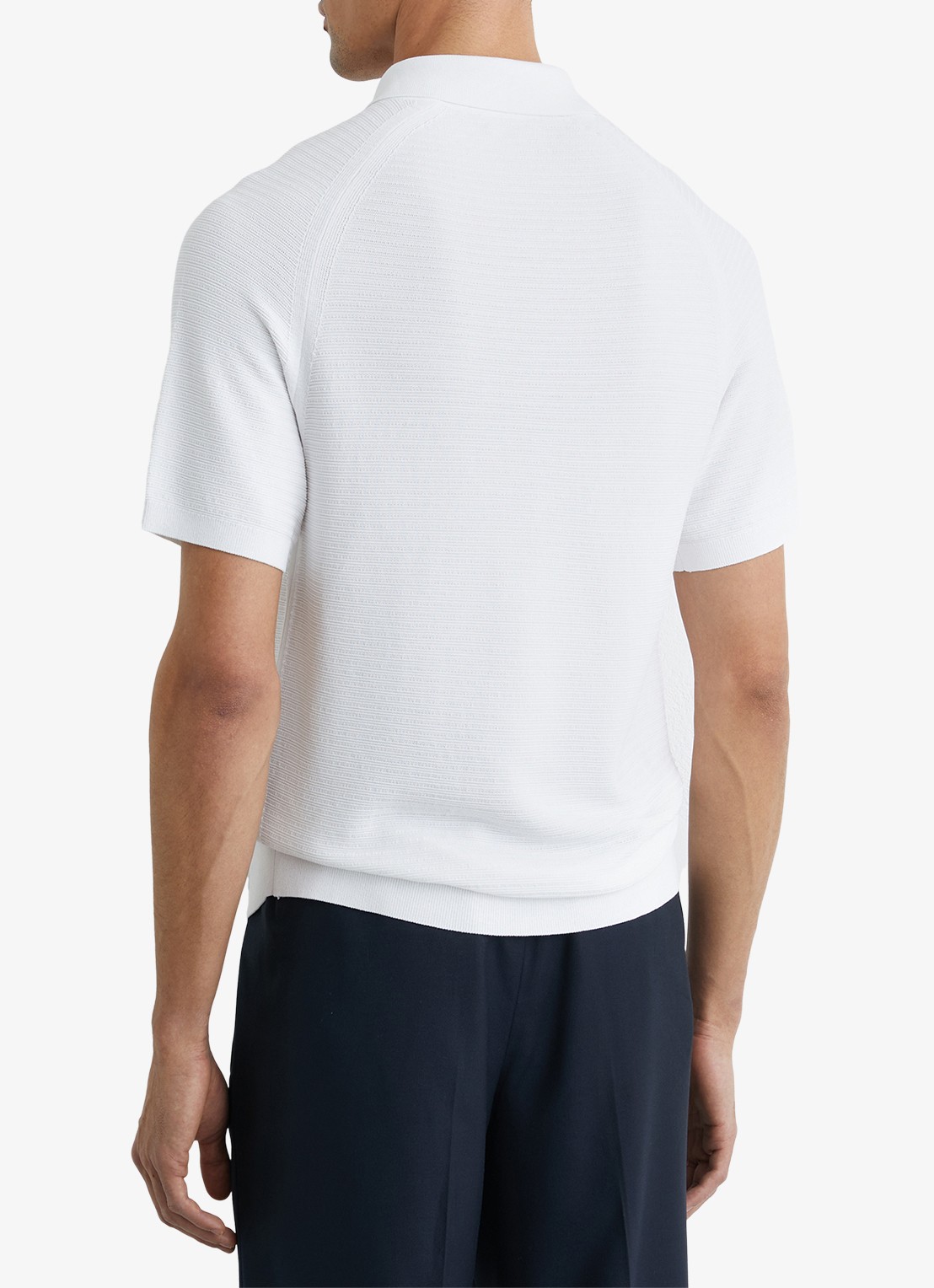 Reiss ESTATE Textured-Knit Half-Zip Polo Shirt - achterkant wit