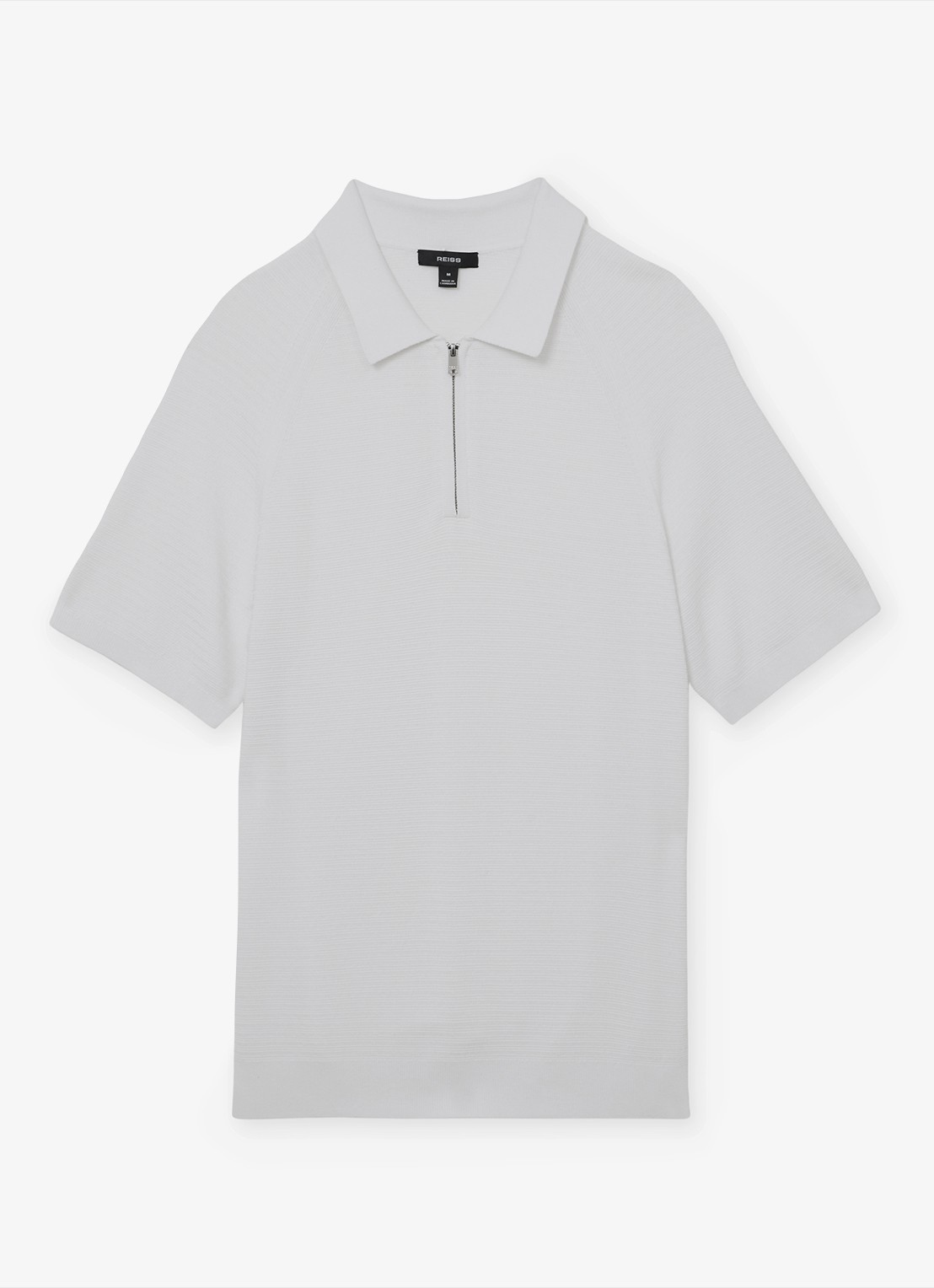Reiss ESTATE Textured-Knit Half-Zip Polo Shirt - voorkant 2 wit