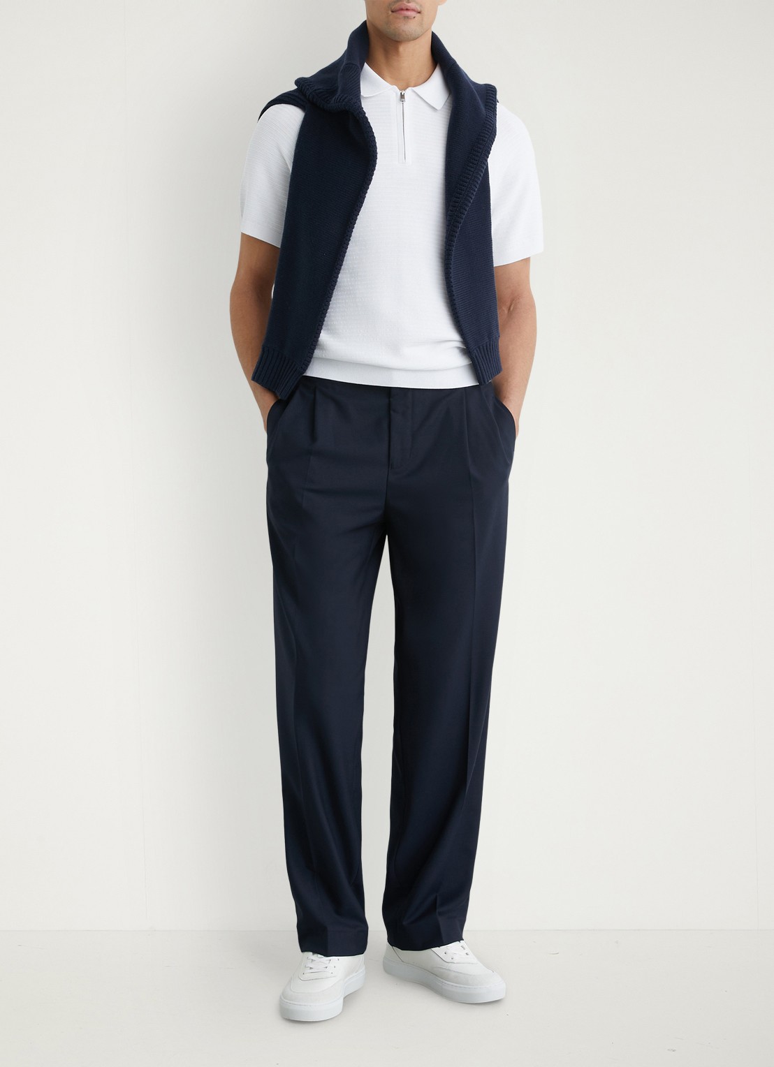 Reiss ESTATE Textured-Knit Half-Zip Polo Shirt - voorkant 3 wit
