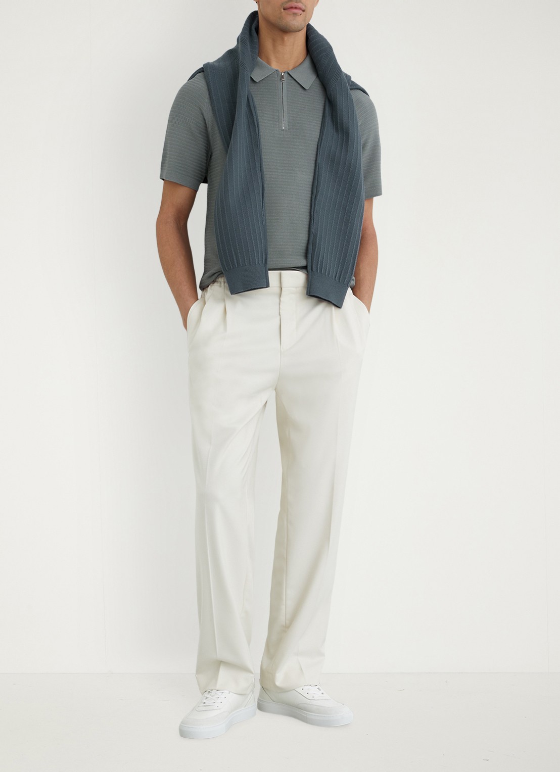 Reiss ESTATE Textured-Knit Half-Zip Polo Shirt - voorkant 5 groen