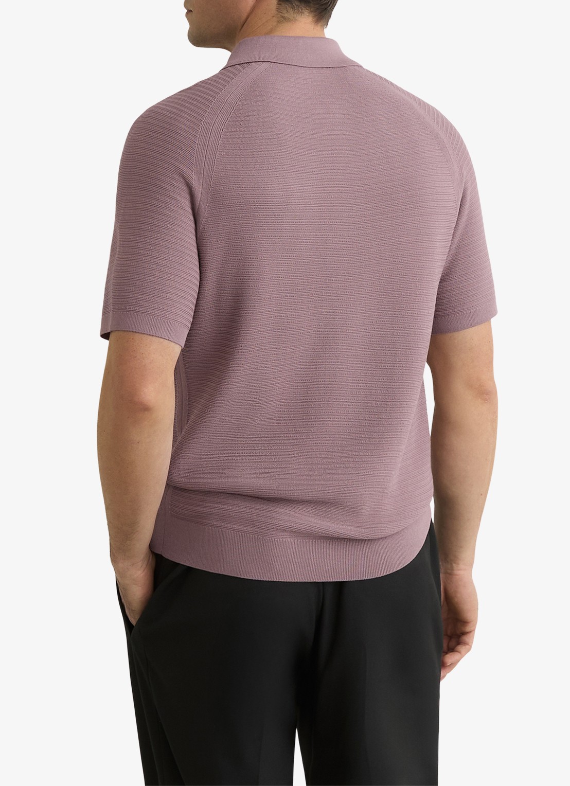 Reiss ESTATE Textured-Knit Half-Zip Polo Shirt - achterkant 3 paars