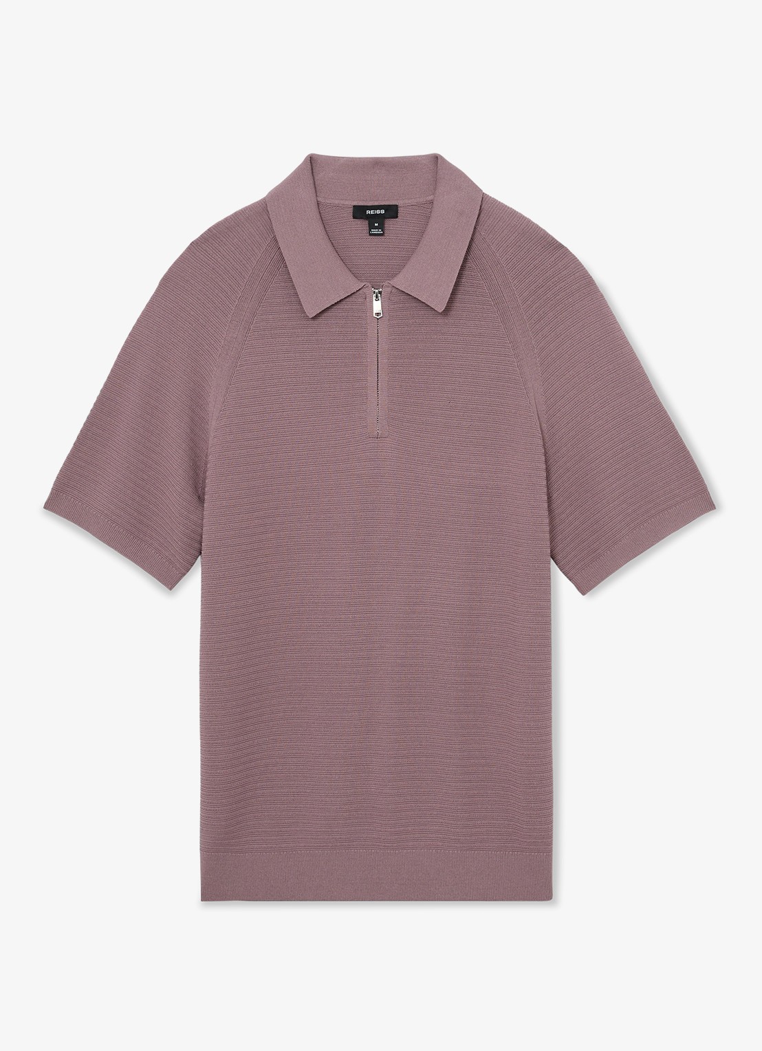 Reiss ESTATE Textured-Knit Half-Zip Polo Shirt - voorkant paars