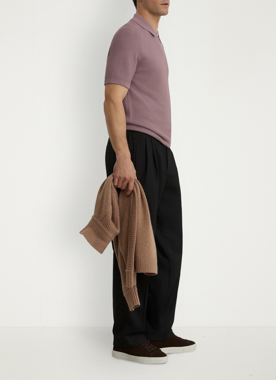 Reiss ESTATE Textured-Knit Half-Zip Polo Shirt - voorkant 2 paars