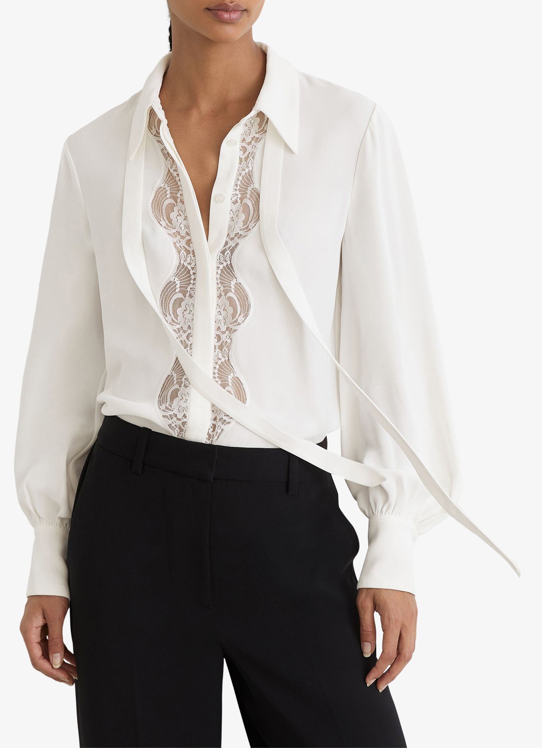 Reiss Estelle blouse met kant en strikdetail - detail 3 wit