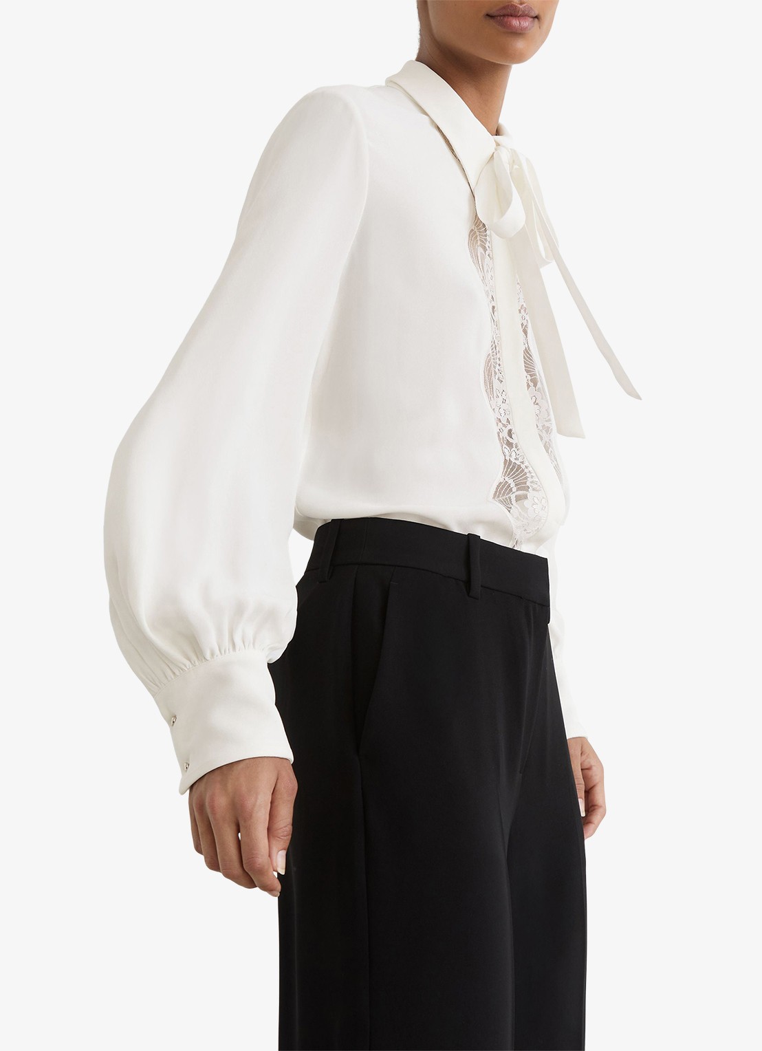 Reiss Estelle blouse met kant en strikdetail - detail 5 wit