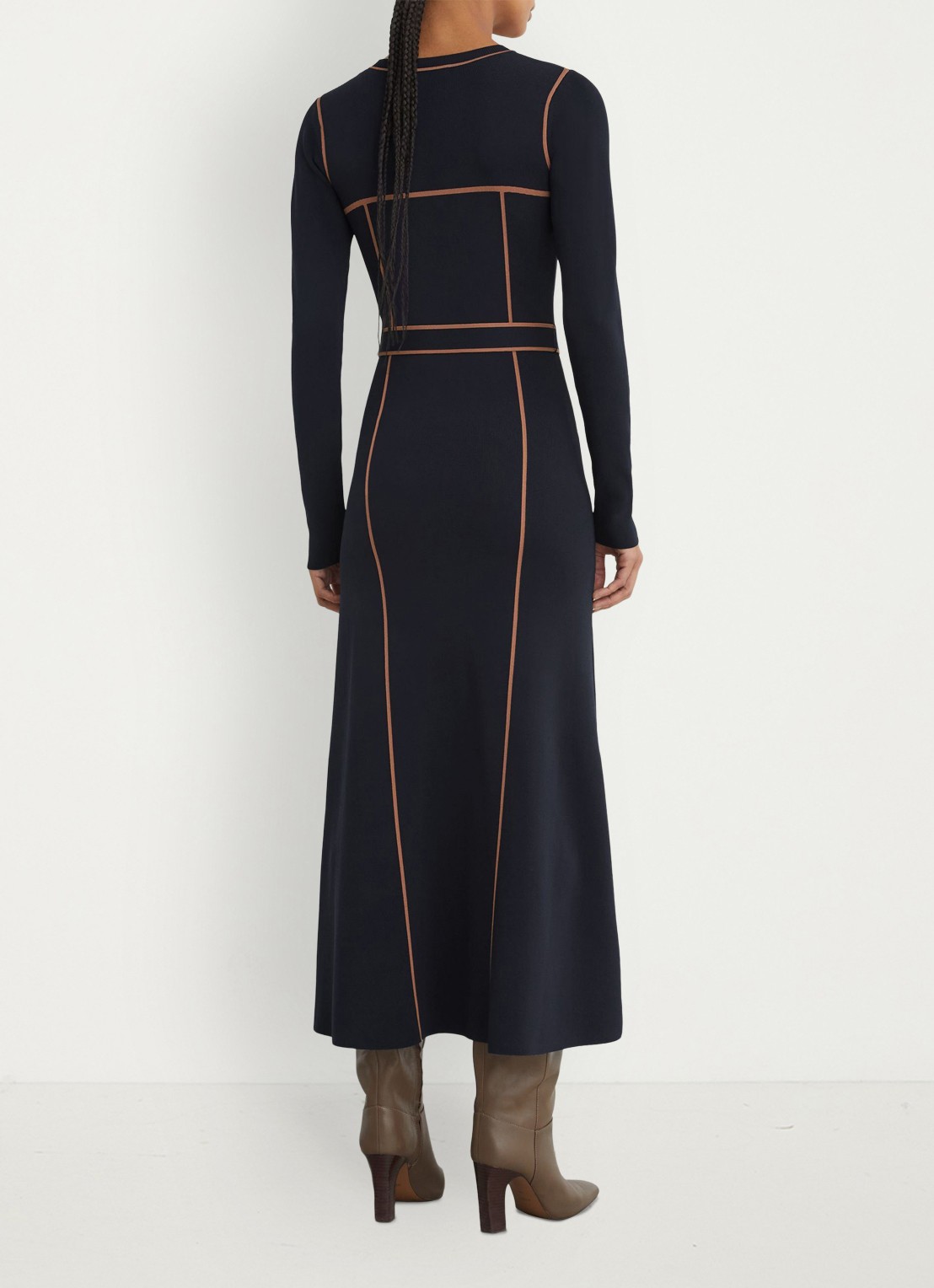 Reiss ETTA midi ribgebreide jurk met ceintuur - achterkant 5 donkerblauw