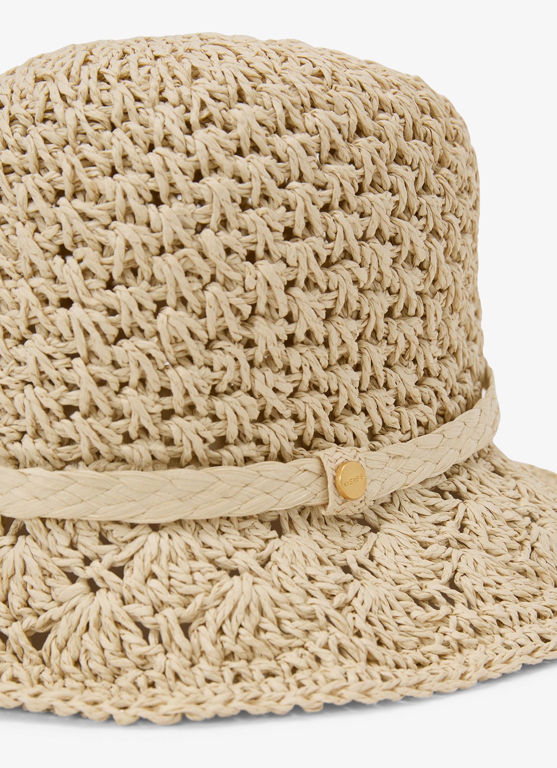 Reiss Eva bucket hoed van raffia - voorkant 2 natural / beige