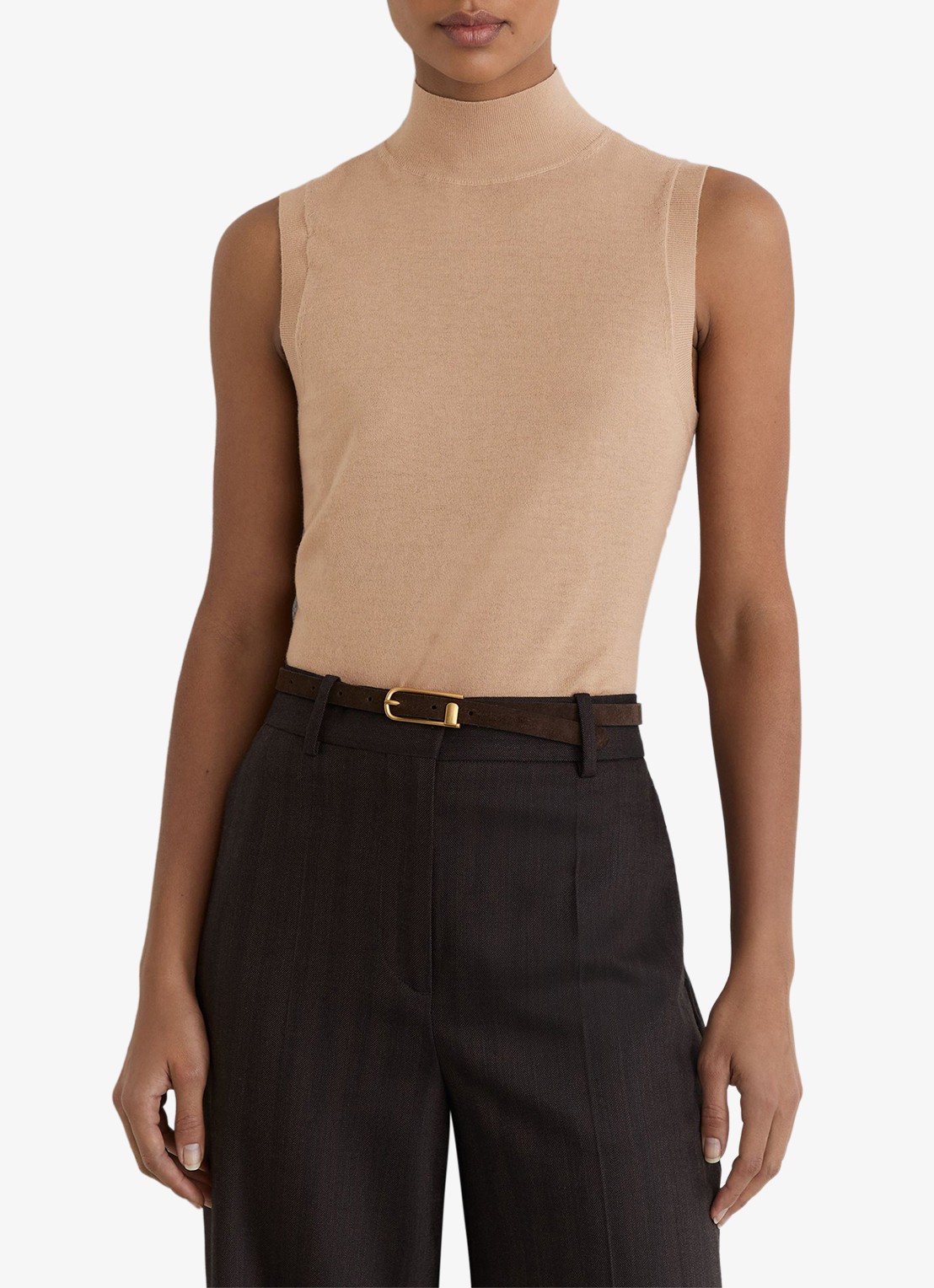 Reiss Evelyn mouwloze top in merino wolblend - detail camel