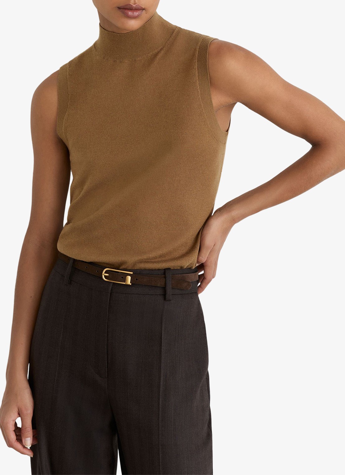 Reiss EVELYN Ultra-Soft Merino Wool Funnel-Neck Vest - detail olijfgroen