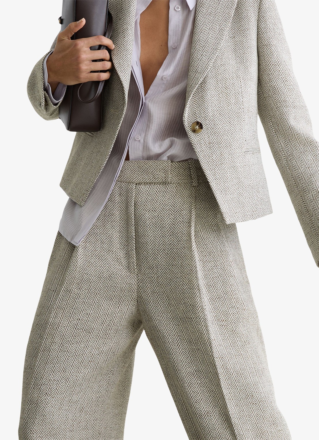 Reiss Ezra blazer met visgraat dessin - detail 2 lichtgrijs