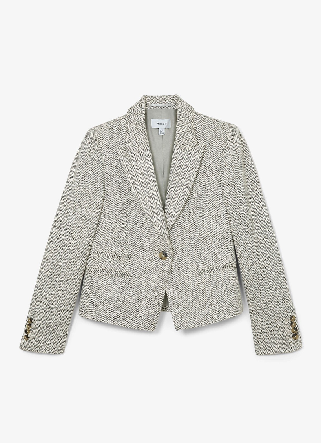 Reiss Ezra blazer met visgraat dessin - voorkant 6 lichtgrijs