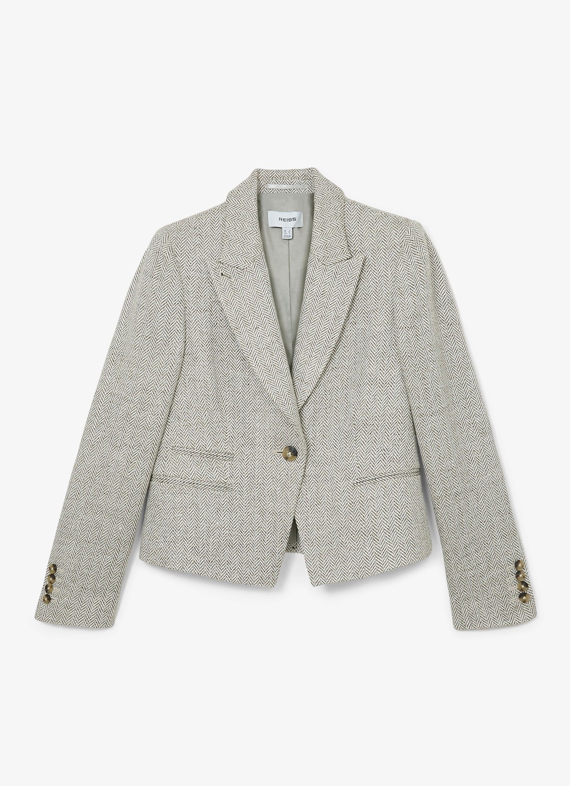 Reiss Ezra blazer met visgraat dessin - voorkant 2 lichtgrijs