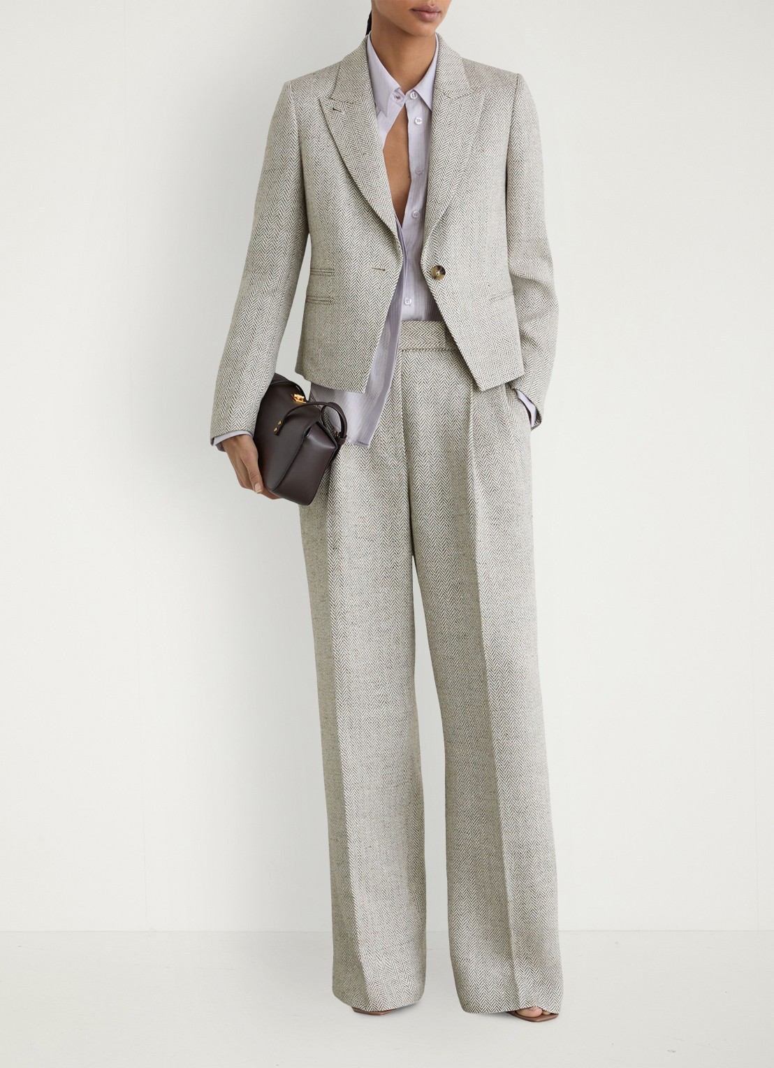 Reiss Ezra blazer met visgraat dessin - voorkant 7 lichtgrijs