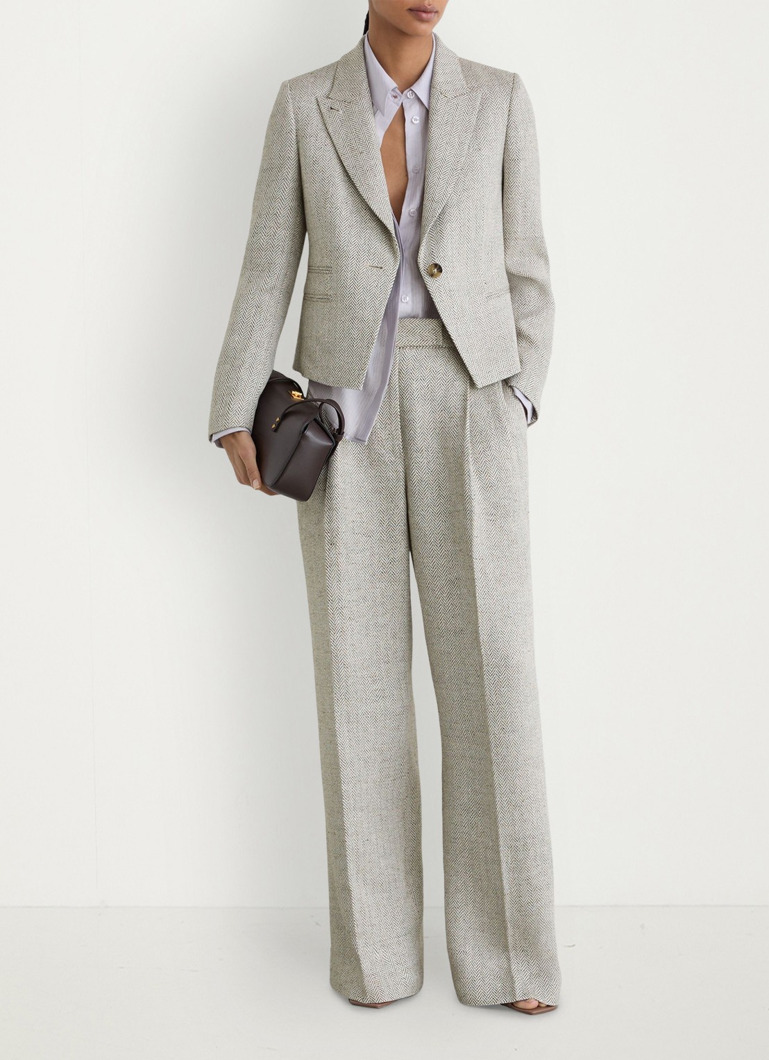 Reiss Ezra blazer met visgraat dessin - voorkant 3 lichtgrijs