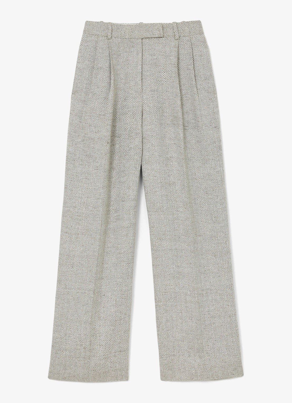 Reiss Ezra high waist straight fit pantalon met visgraat dessin - voorkant 5 neutral / beige