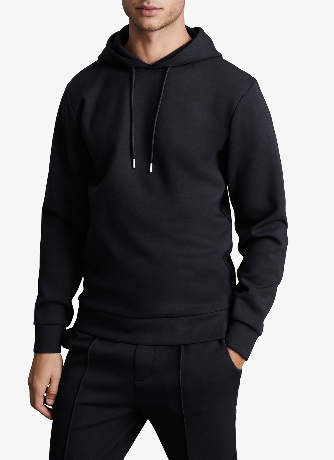 Reiss Fabien hoodie met logo - detail donkerblauw
