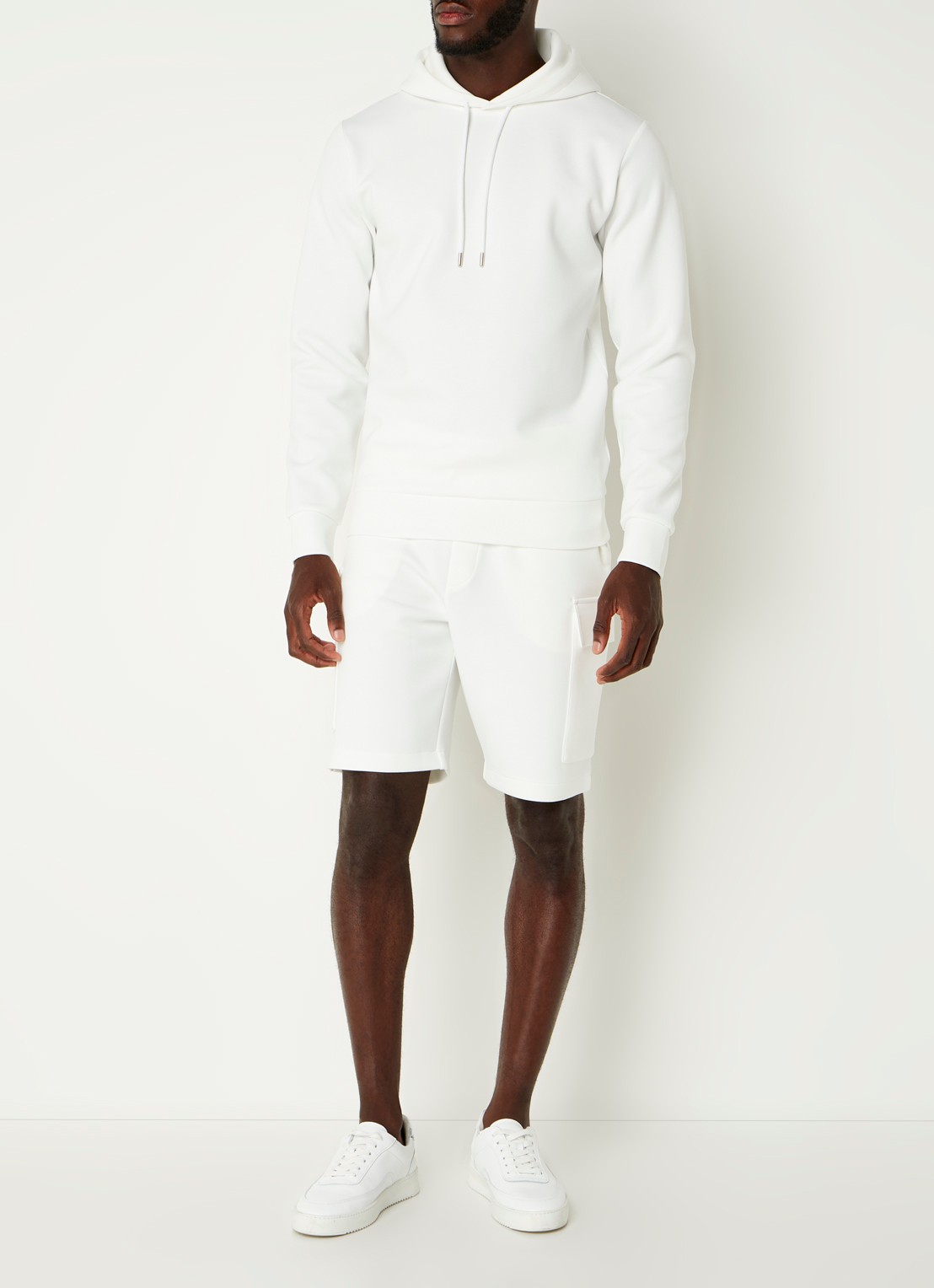 Reiss Fabien hoodie met stretch - voorkant 2 white / wit