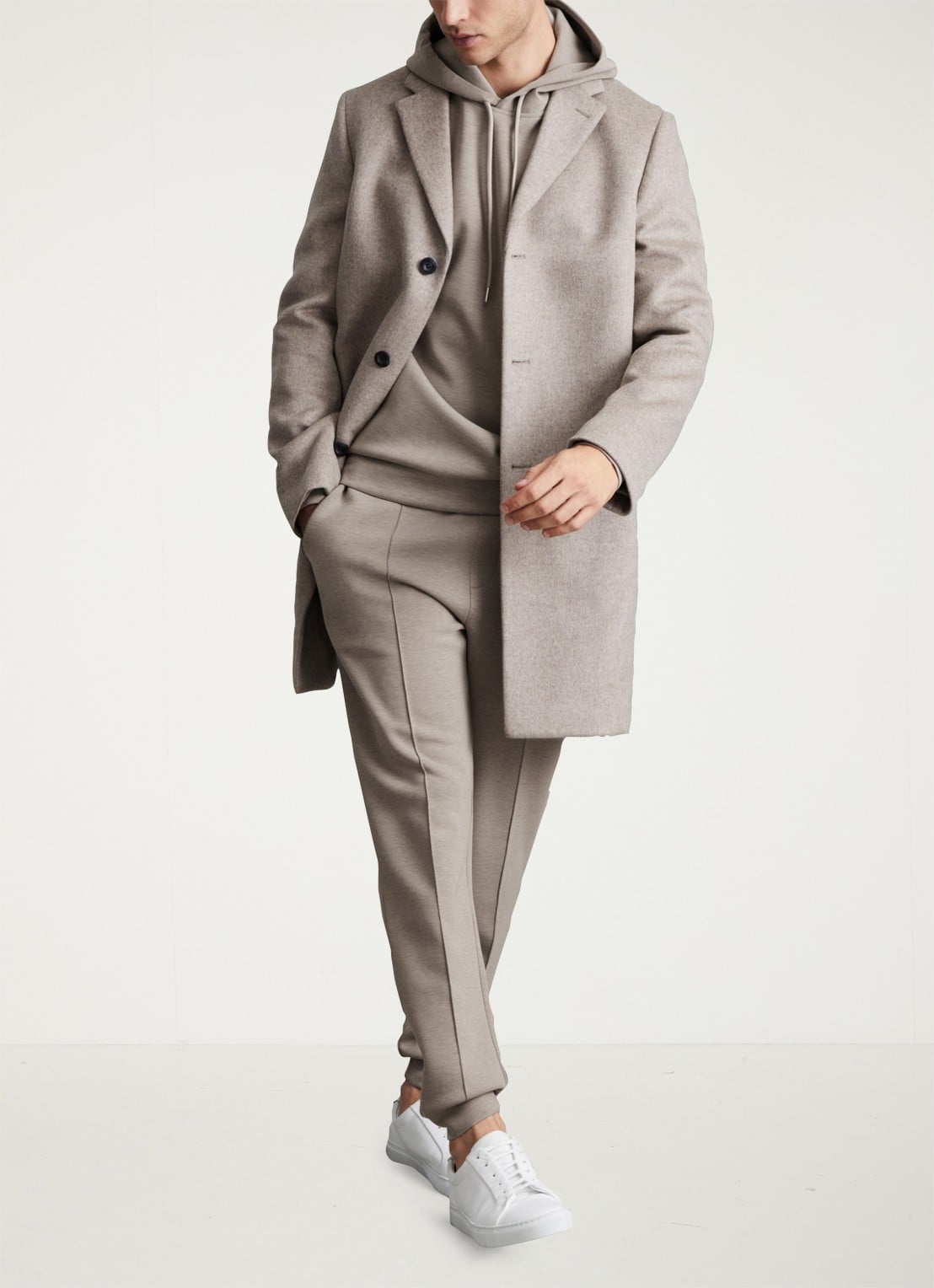Reiss Fabien hoodie met stretch - voorkant 3 taupe