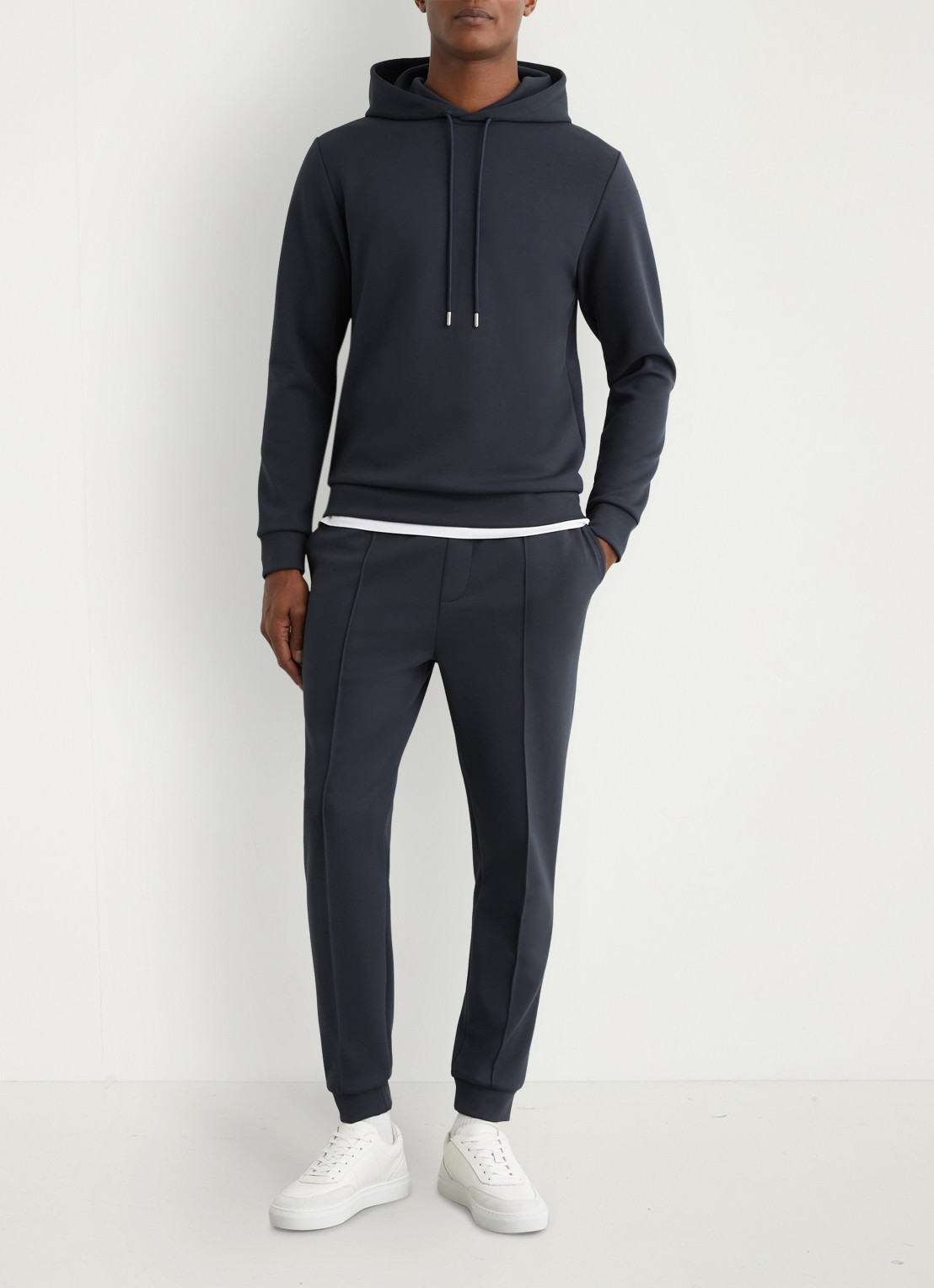 Reiss Fabien hoodie met stretch - voorkant 2 airforce blue / blauw