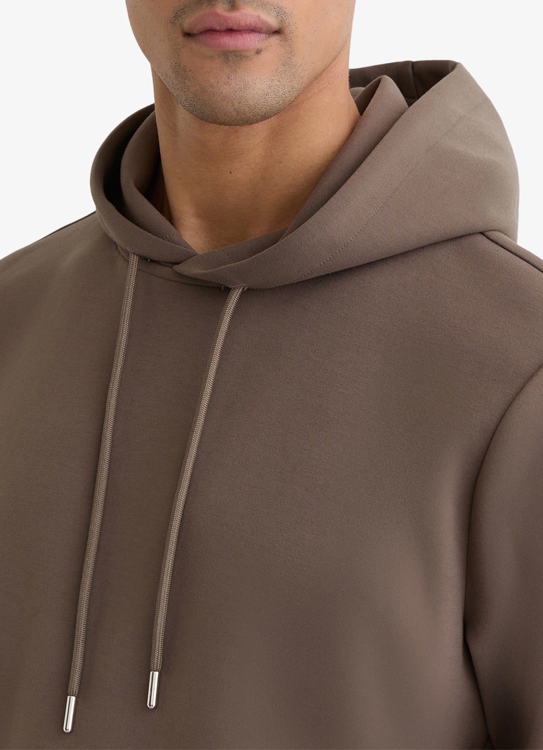 Reiss Fabien Premium Interlock hoodie met capuchon - detail 3 lichtbruin