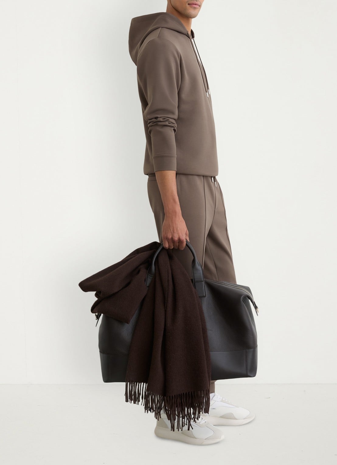 Reiss Fabien Premium Interlock hoodie met capuchon - detail 4 lichtbruin