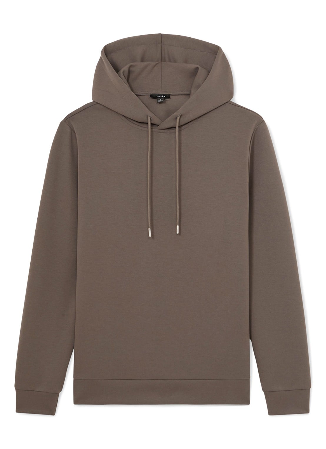 Reiss Fabien Premium Interlock hoodie met capuchon - voorkant 6 lichtbruin