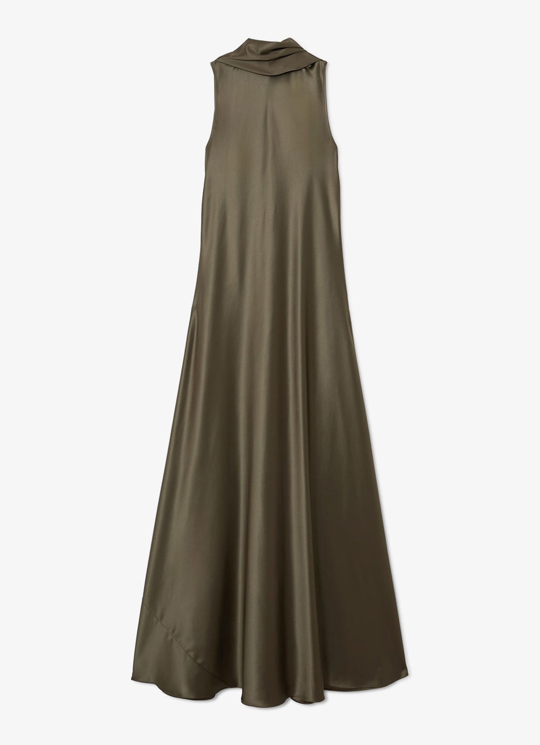 Reiss Fae maxi jurk van satijn met sjaalkraag - voorkant 6 khaki