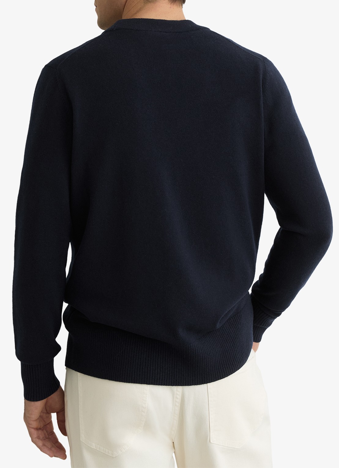 Reiss Fairclough fijngebreid vest van merino wol  - achterkant navy / blauw