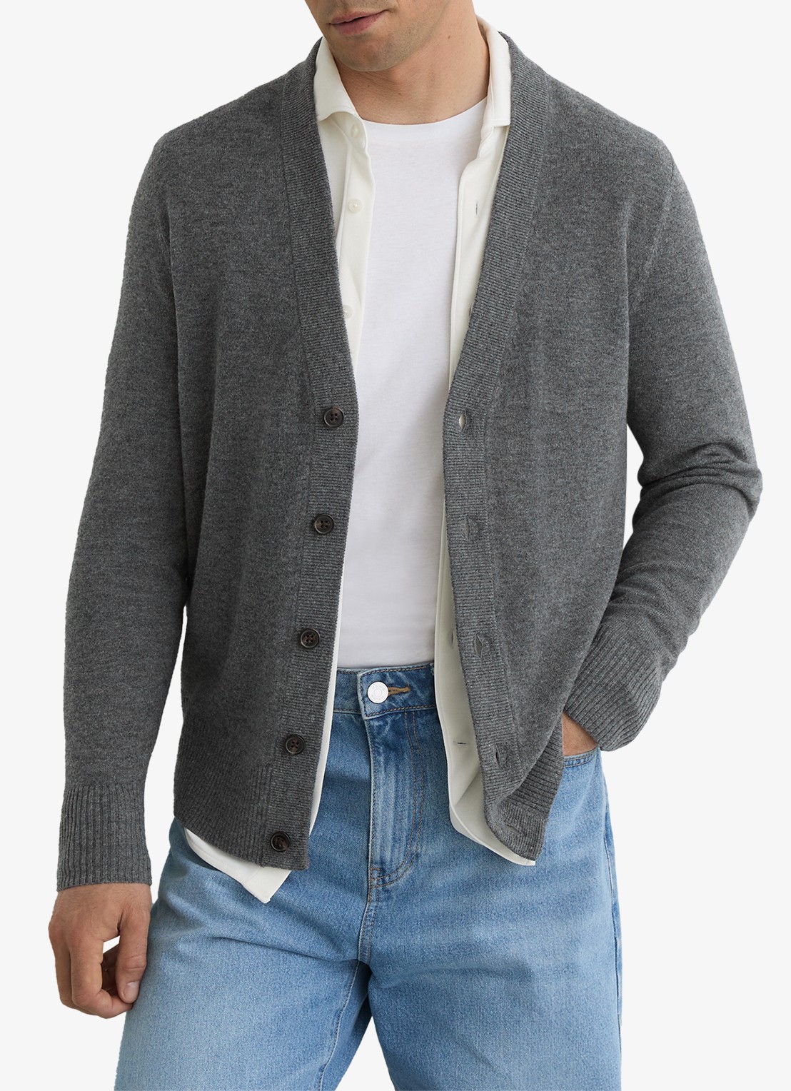 Reiss Fairclough fijngebreid vest van merino wol  - detail 2 grey / grijs