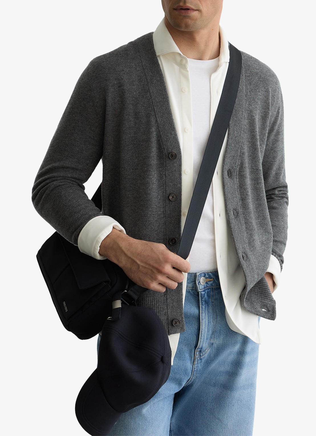 Reiss Fairclough fijngebreid vest van merino wol  - detail 3 grey / grijs