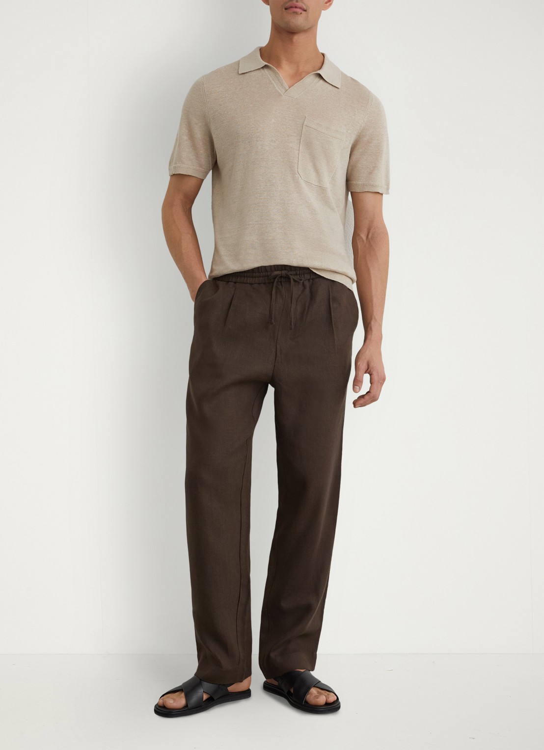 Reiss Fairmont polo van linnen - voorkant 2 beige