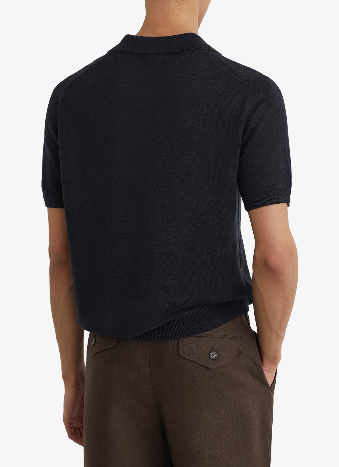 Reiss Fairmont polo van linnen - achterkant donkerblauw