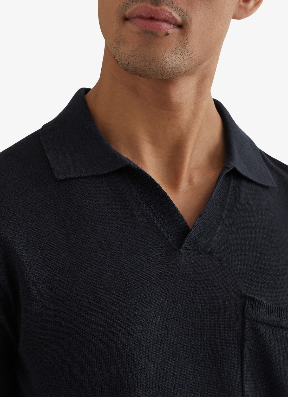 Reiss Fairmont polo van linnen - detail 5 donkerblauw