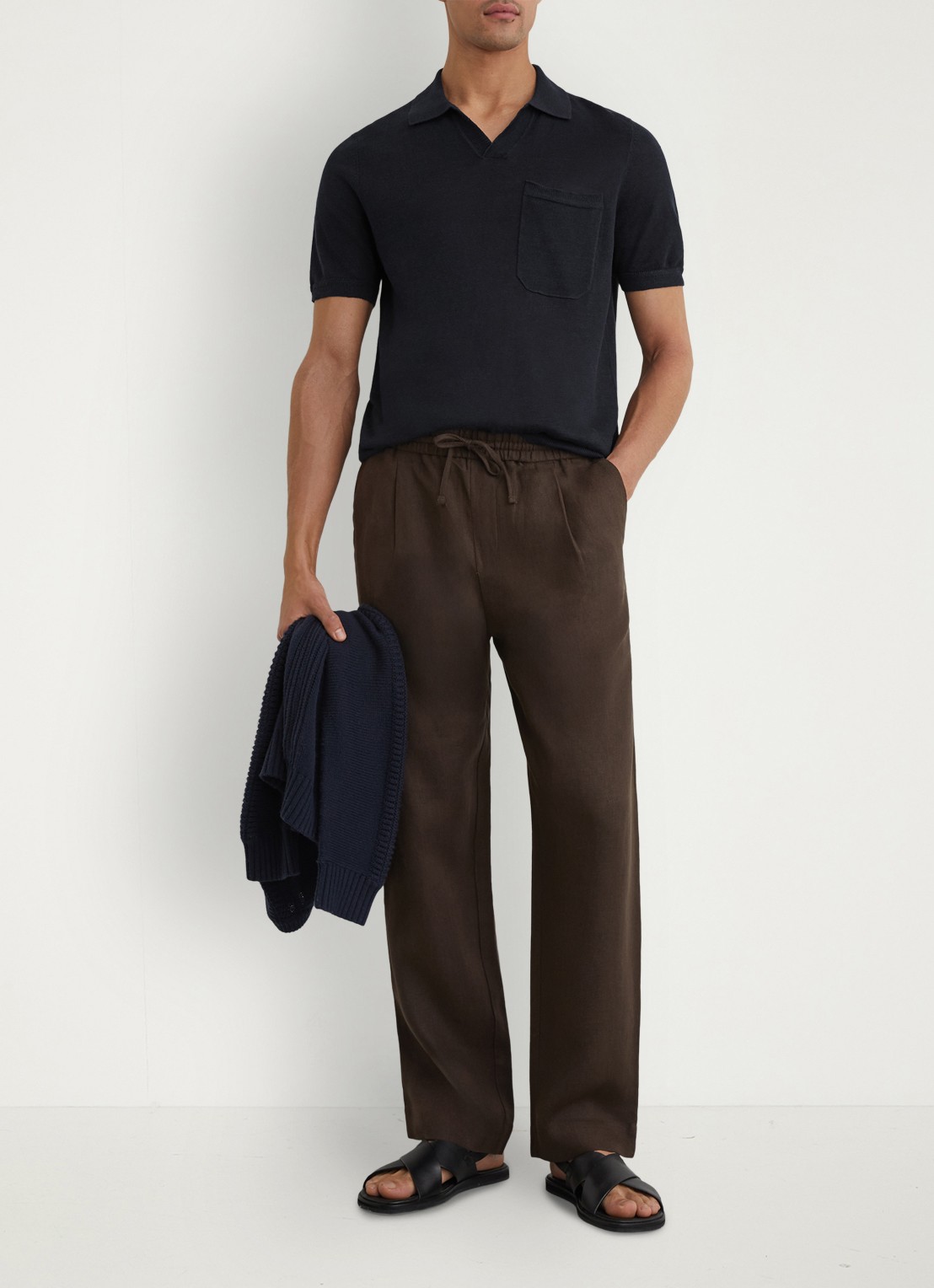 Reiss Fairmont polo van linnen - voorkant 3 donkerblauw